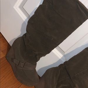Army green colored wedge boots